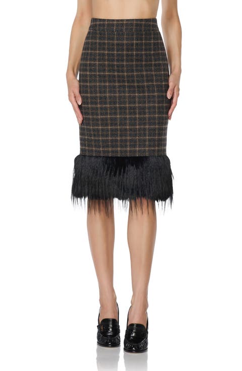 Midi Skirt with Faux Fur Hem