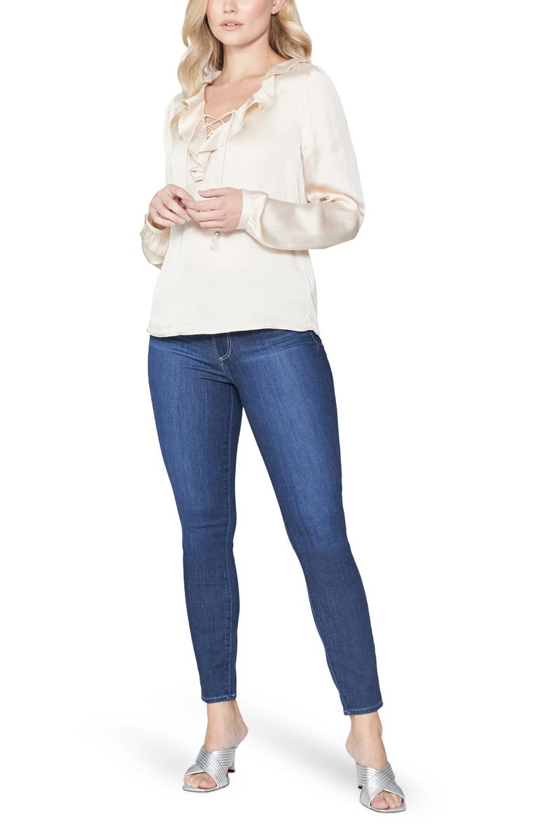 PAIGE Ilara Ruffle Satin Blouse, Alternate, color, Ecru