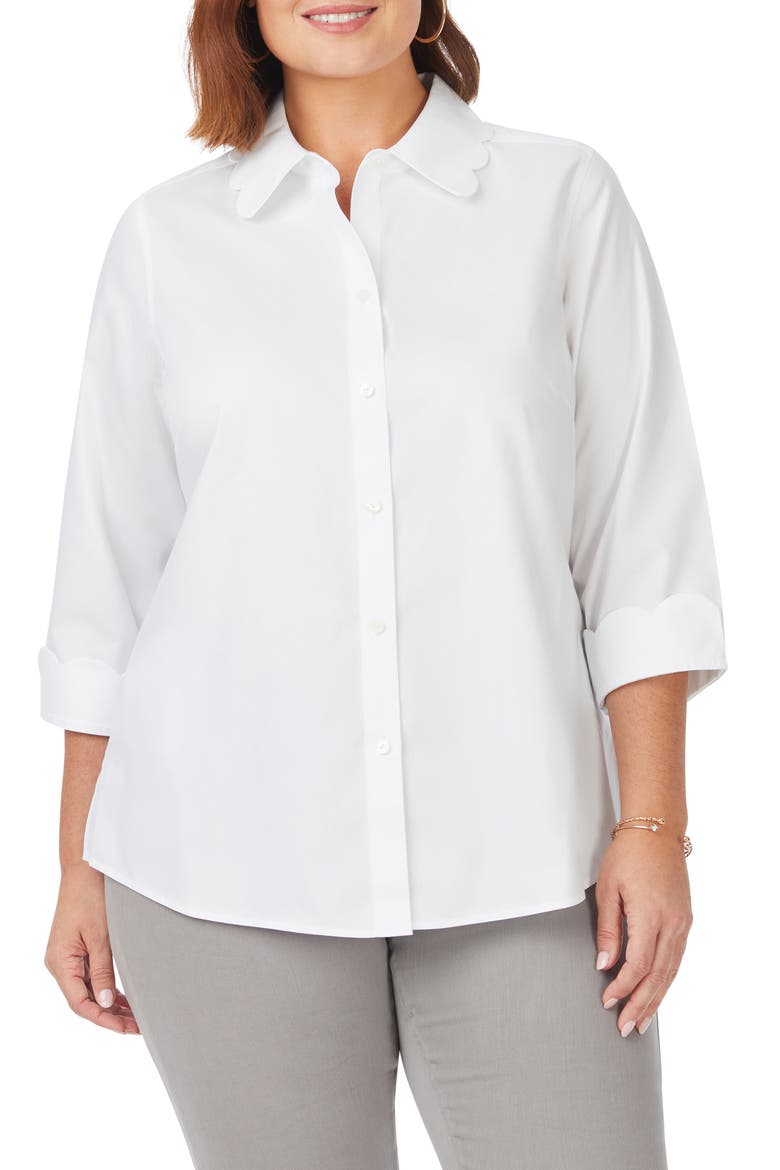Gwen Three-Quarter Sleeve Cotton Button-Up Shirt, Main, color, WHITE
