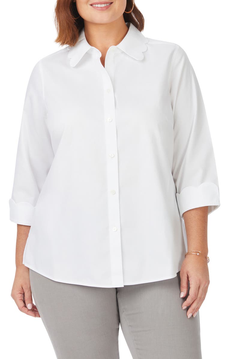 Foxcroft Gwen Three-Quarter Sleeve Cotton Button-Up Shirt, Main, color,