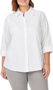 Foxcroft Gwen Three-Quarter Sleeve Cotton Button-Up Shirt
