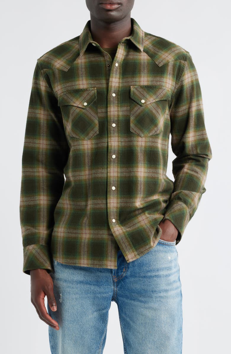 Pendleton Wyatt Plaid Cotton Snap-Up Shirt, Alternate, color, Olive Multi Plaid