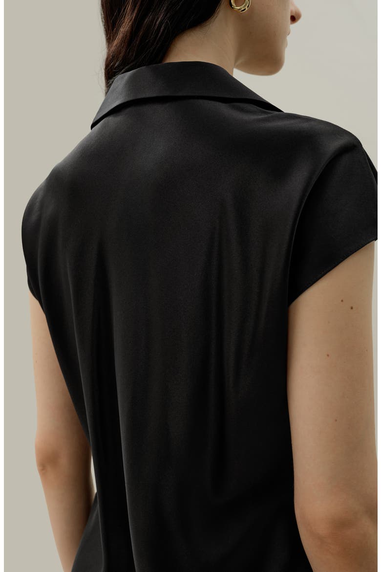 Women's Bias Cut Cap-Sleeve Silk Shirt, Alternate, color, Black