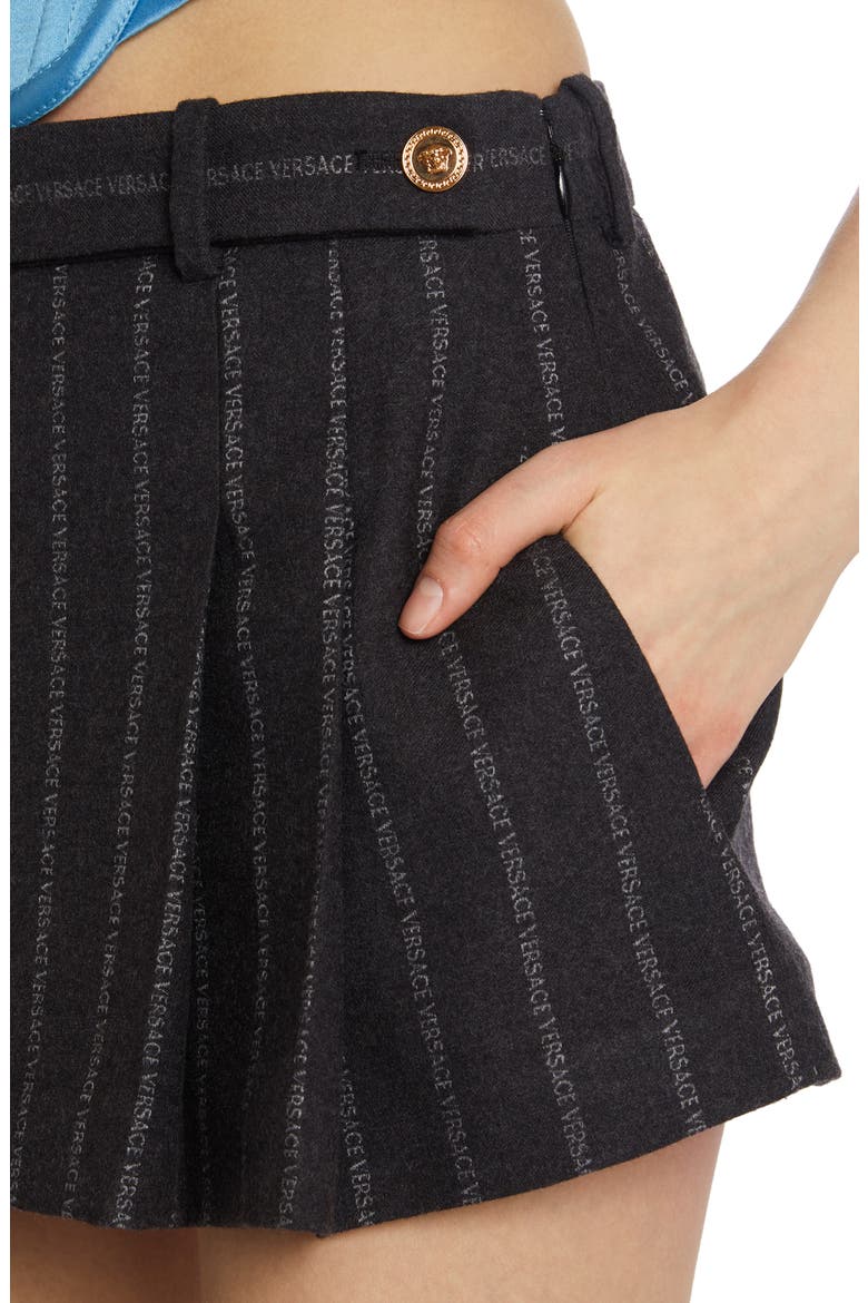 Pleated Pinstripe Logo Wool Blend Miniskirt, Alternate, color, CHARCOAL MELANGE