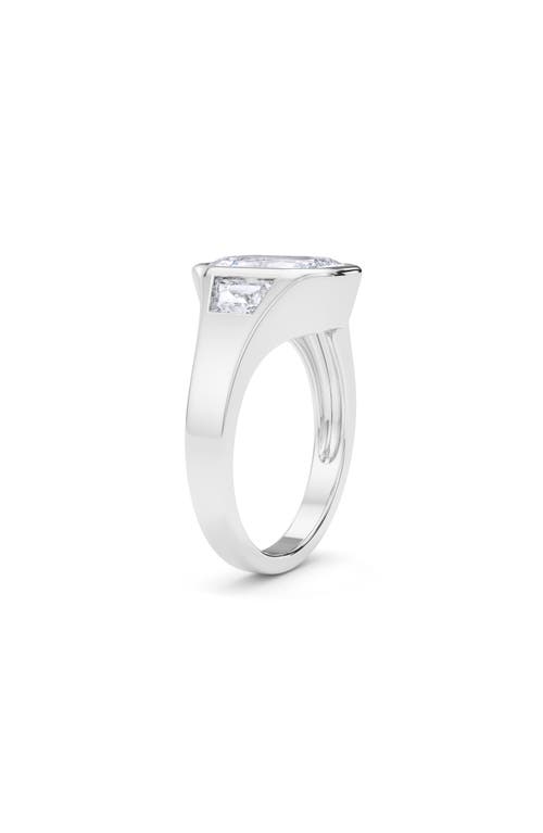 Hautecarat Emerald With Trapezoid Lab Created Diamond Ring In 2.50 Ctw 18k White Gold