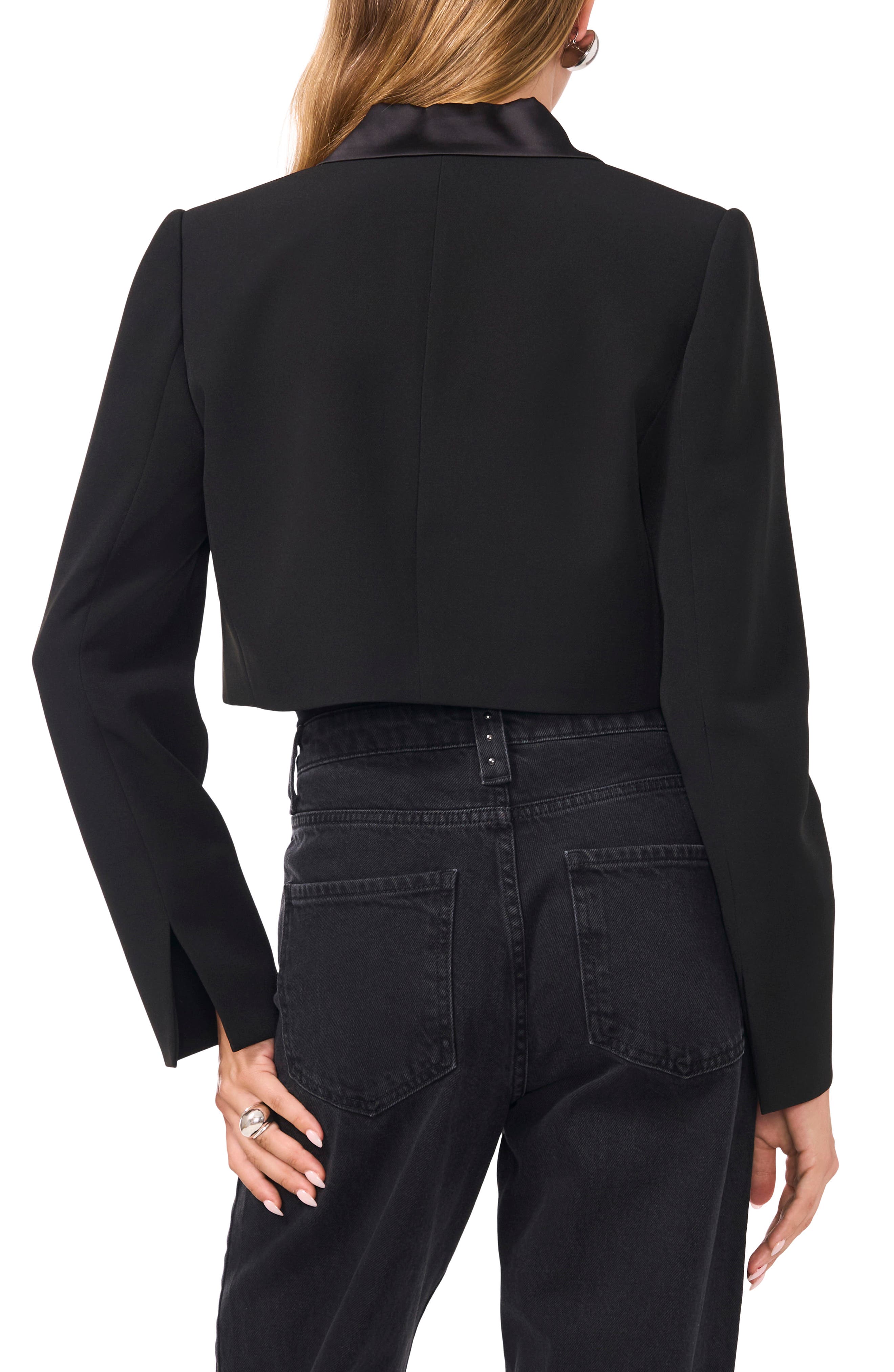 Satin Lapel Crop Tuxedo Blazer - image 2