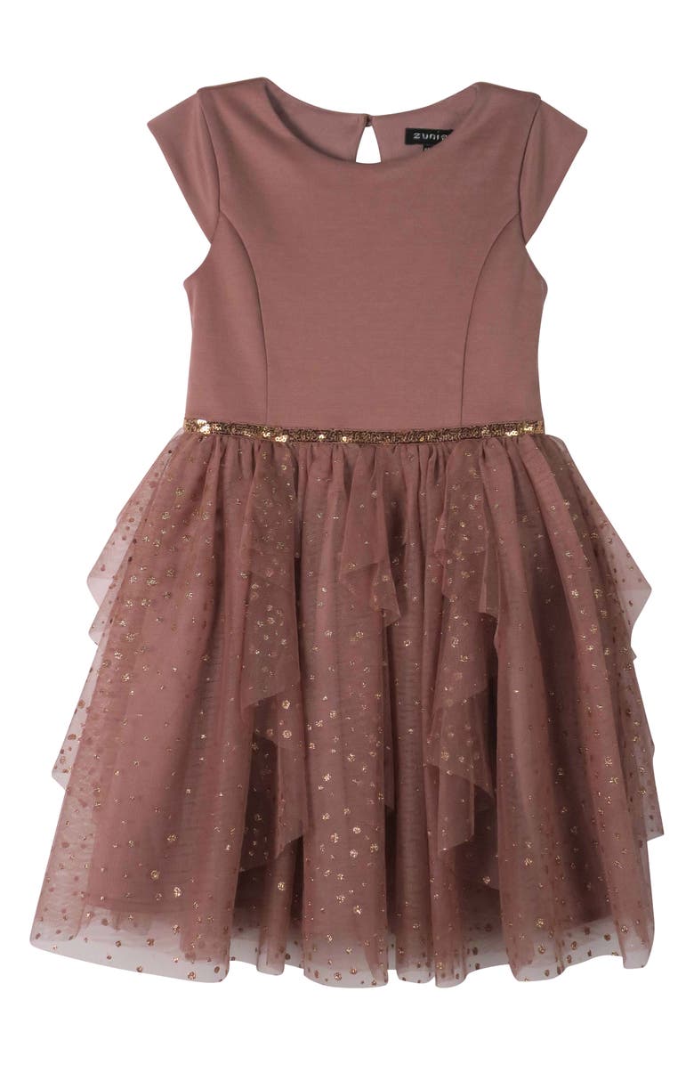 Zunie Kids' Glitter Mesh Cascade Party Dress, Main, color, 