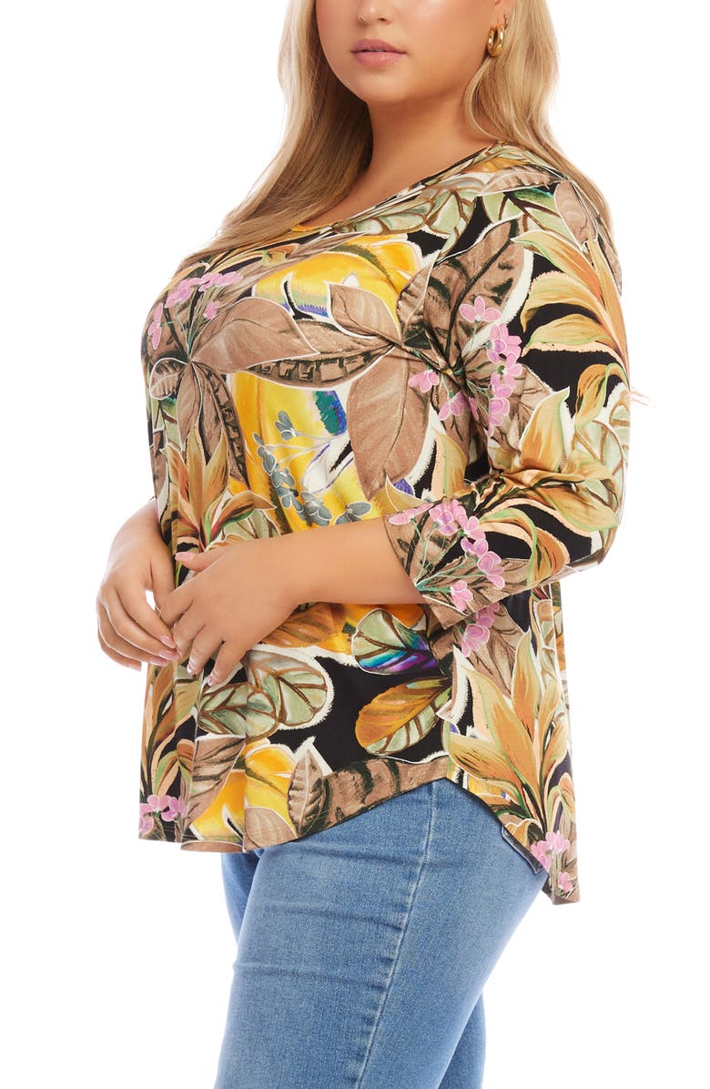 Karen Kane Floral Print Knit Shirttail Top, Alternate, color, 