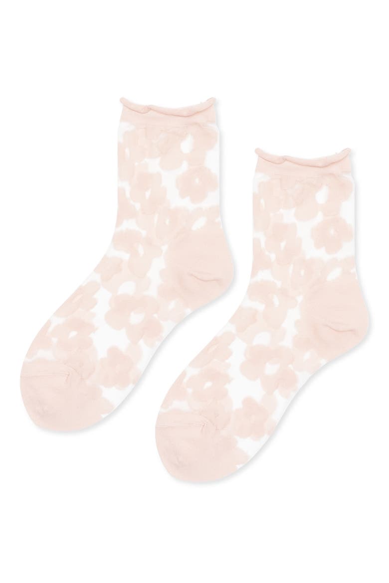Poppy Flower Sheer Crew Socks, Main, color, BLUSH