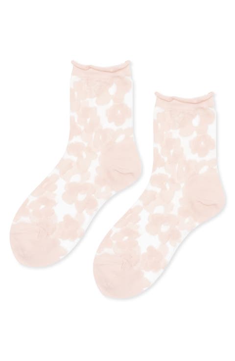 Poppy Flower Sheer Crew Socks