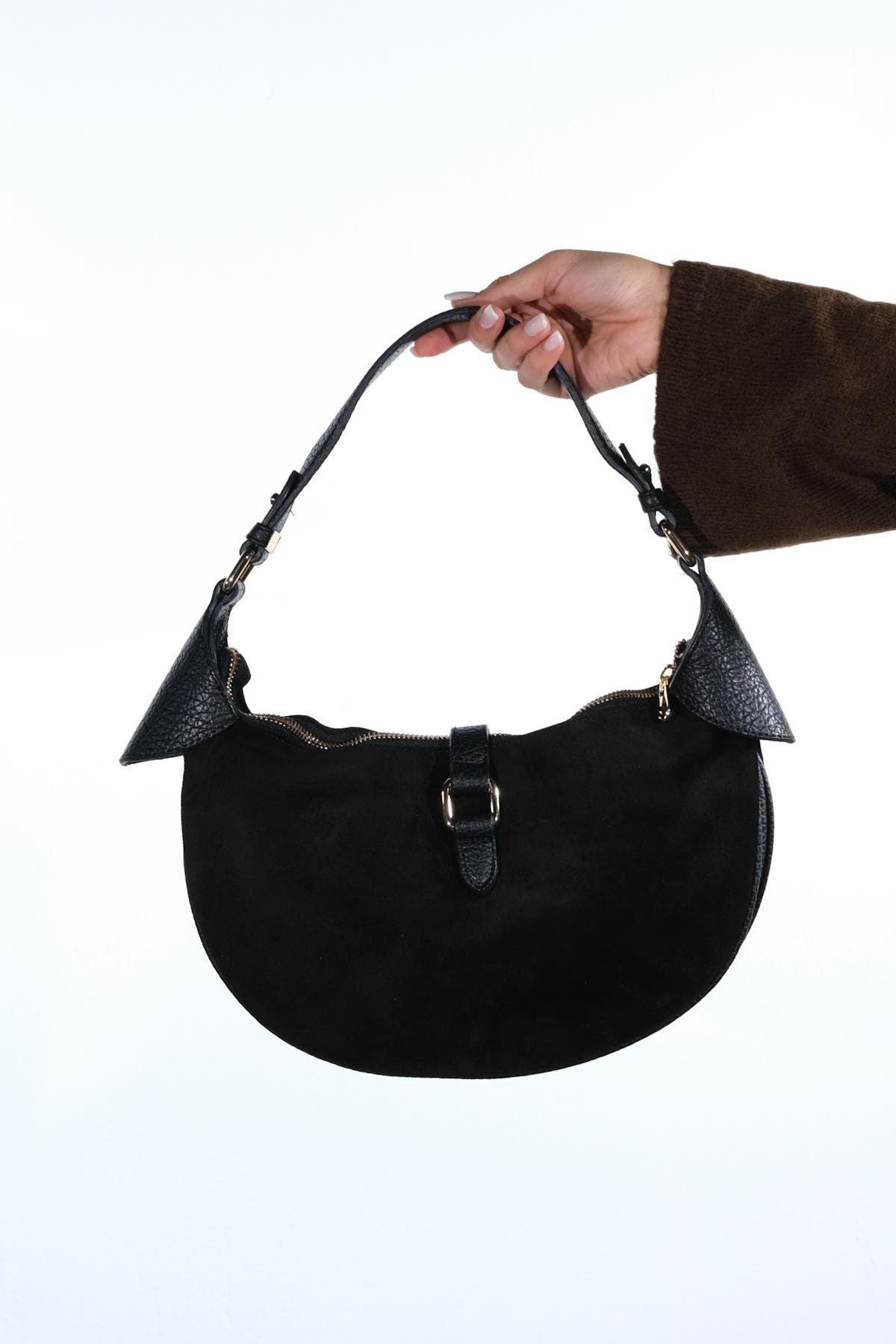 Forever & Always Shoes Bexley Leather Shoulder Bag, Main, color, Black Suede