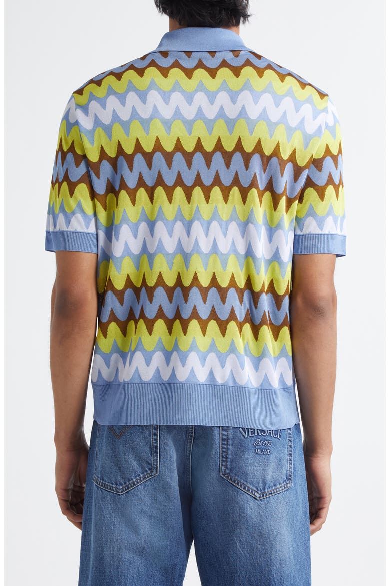 Wave Knit Short Sleeve Polo Sweater, Alternate, color, LIGHT BLUE MULTICOLOR