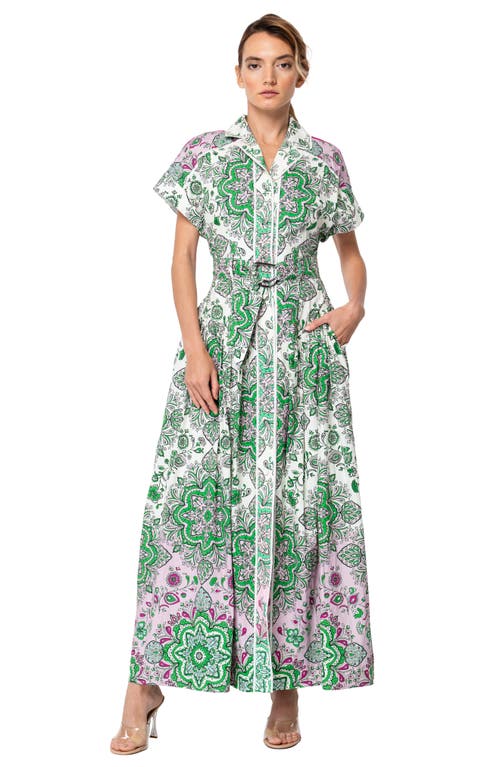 Shop Ciebon Rosalyn Print Belted Maxi Dress In Green Multi