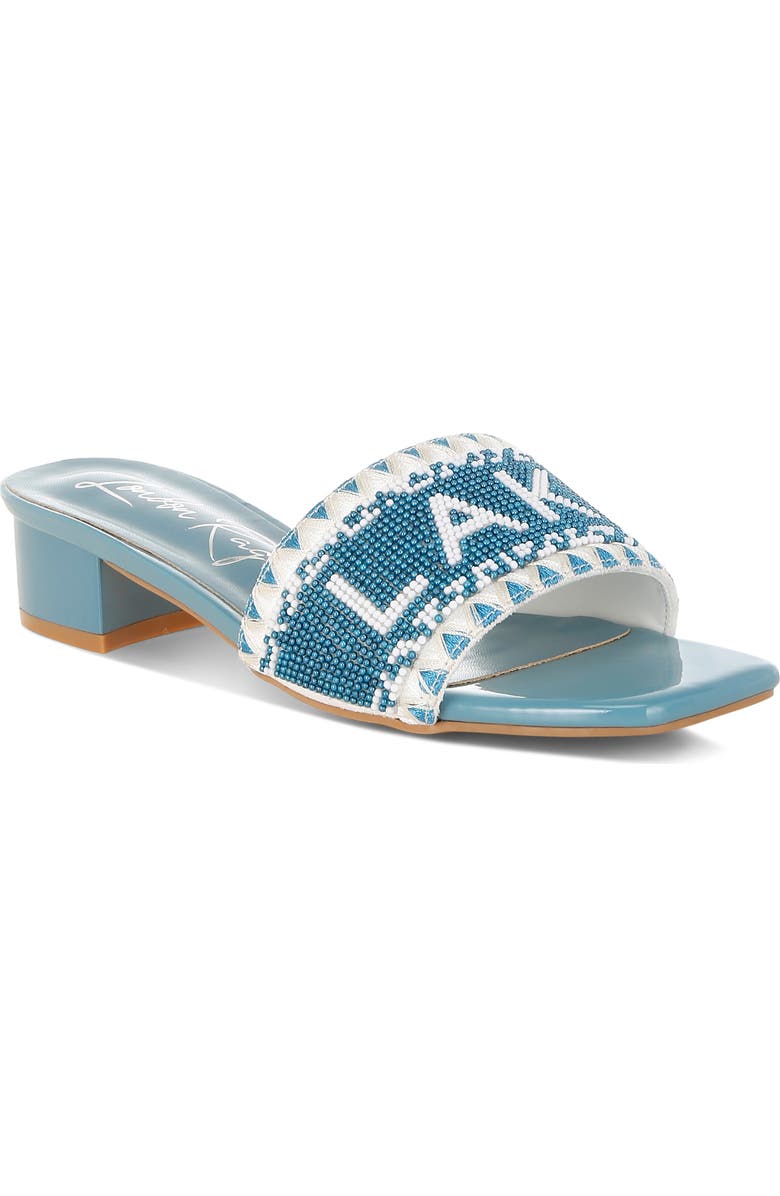 LONDON RAG Vacay Babe Lake Como Beaded Slide Sandal, Main, color, Blue