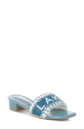 London Rag Vacay Babe Lake Como Beaded Slide Sandal In Blue