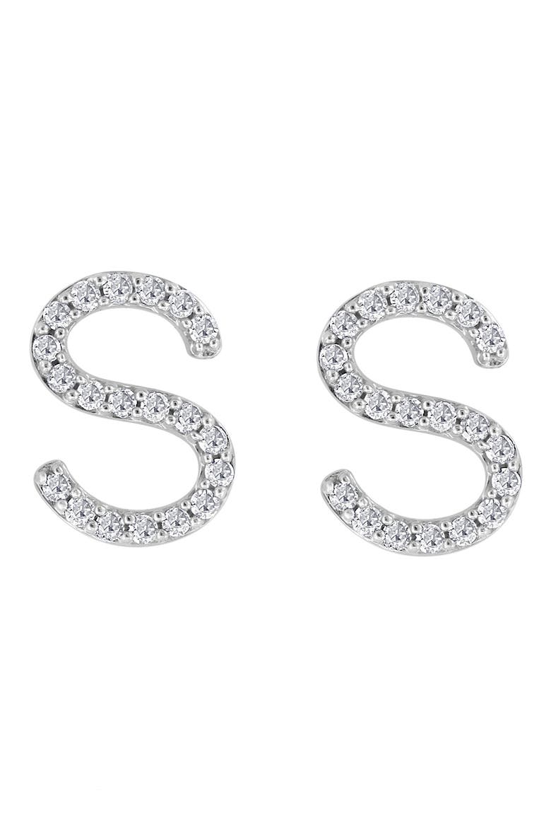 Sterling Silver Diamond 'S' Initial Stud Earrings, Alternate, color, SILVER