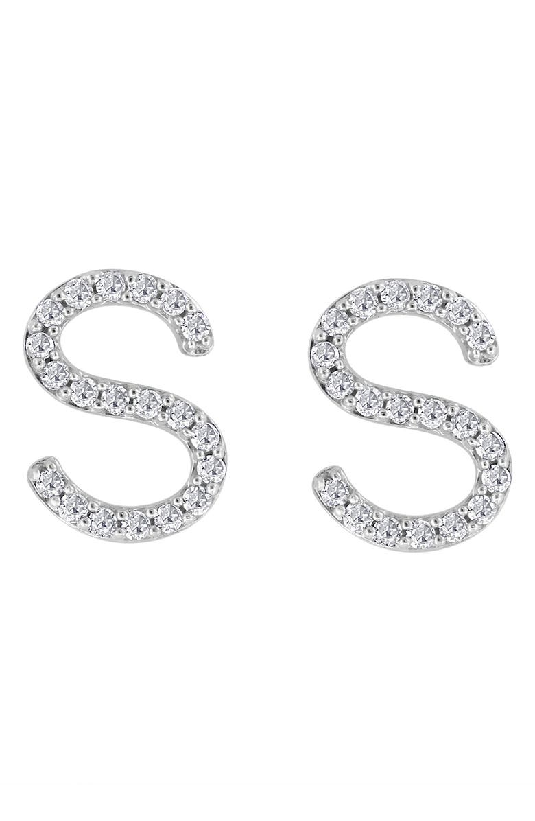 EFFY Sterling Silver Diamond 'S' Initial Stud Earrings, Alternate, color, Silver