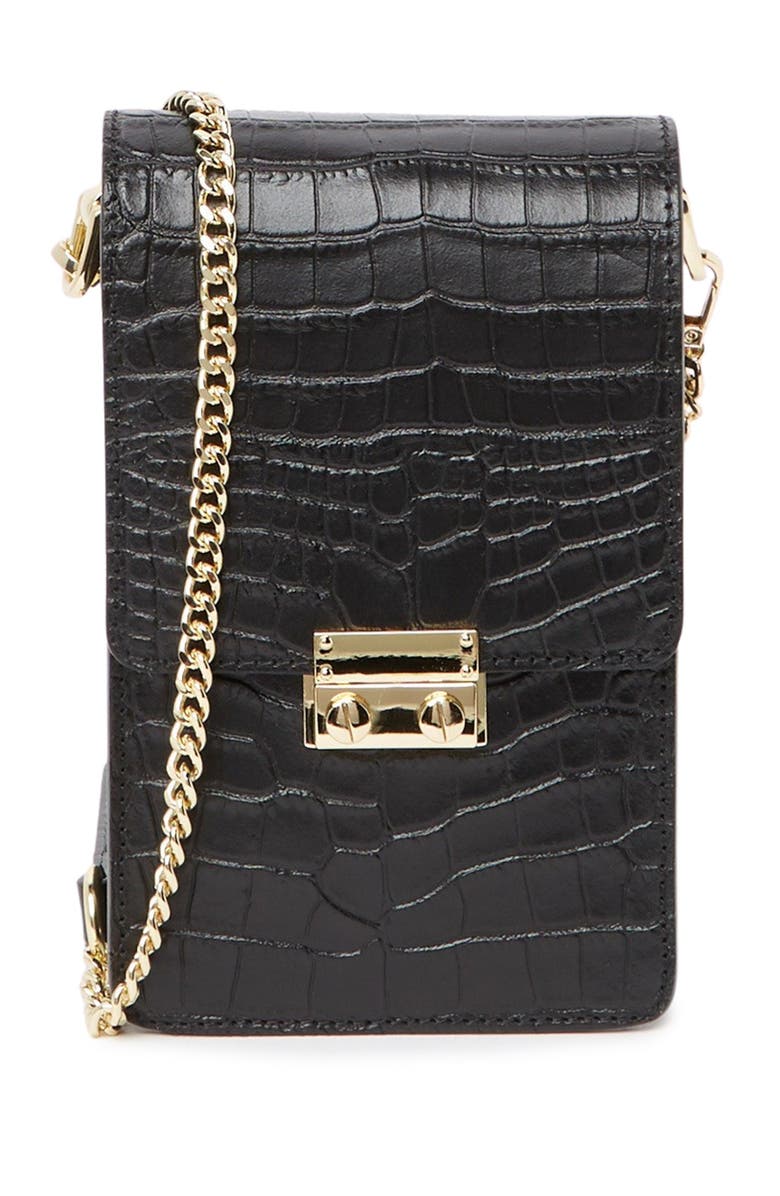 ANNA LUCHINI Croc Embossed Leather Crossbody Bag, Main, color, 