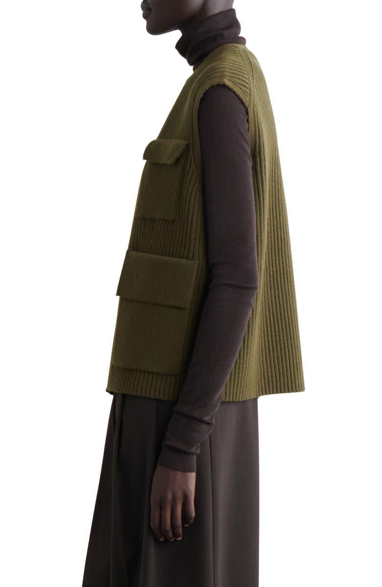 COS Merino Wool Rib Utility Vest, Alternate, color, Green Khaki Dark