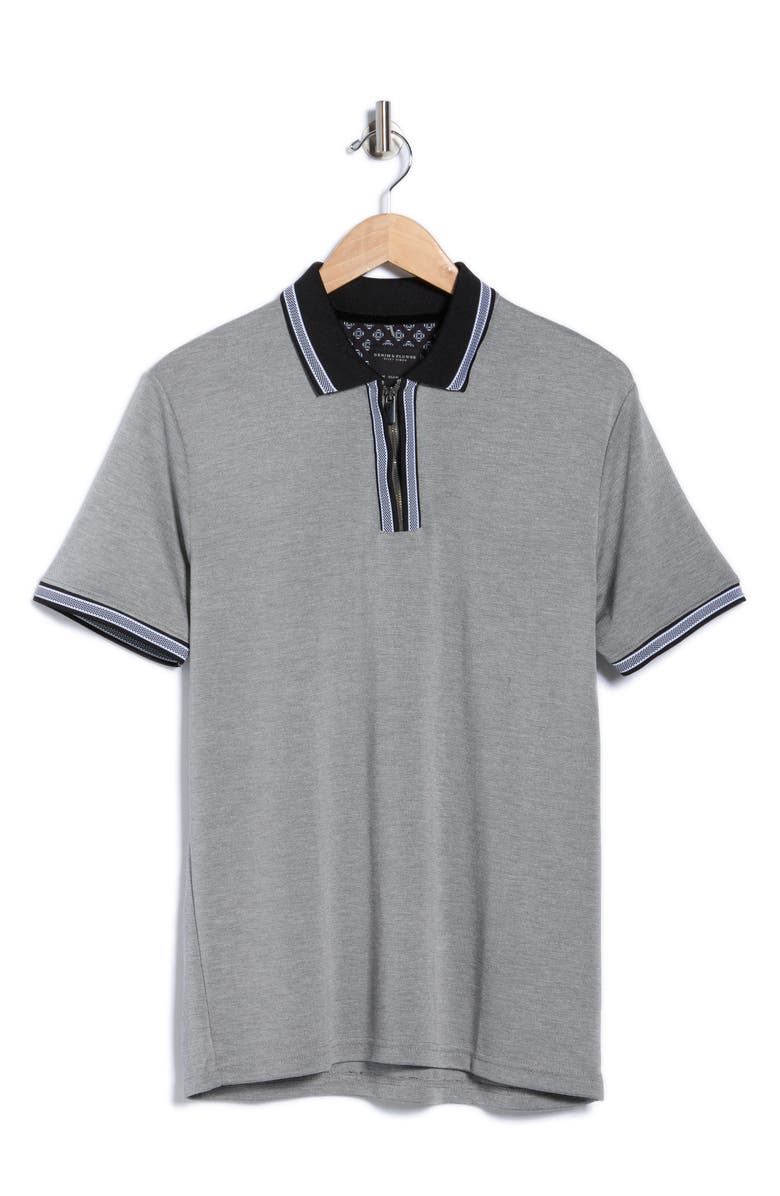 DENIM AND FLOWER Tipped Quarter Zip Knit Polo, Alternate, color, Black