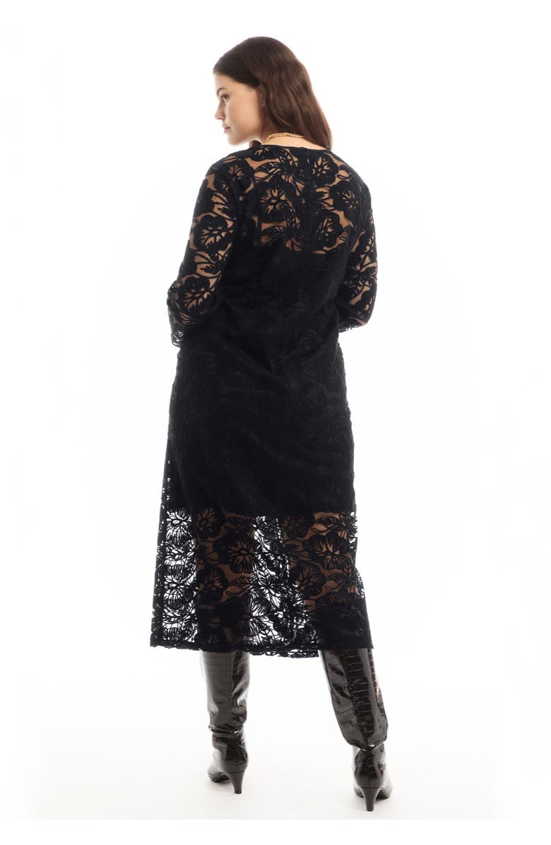 June + Vie Lined Lace Column Midi Dress, Alternate, color, Black Onyx