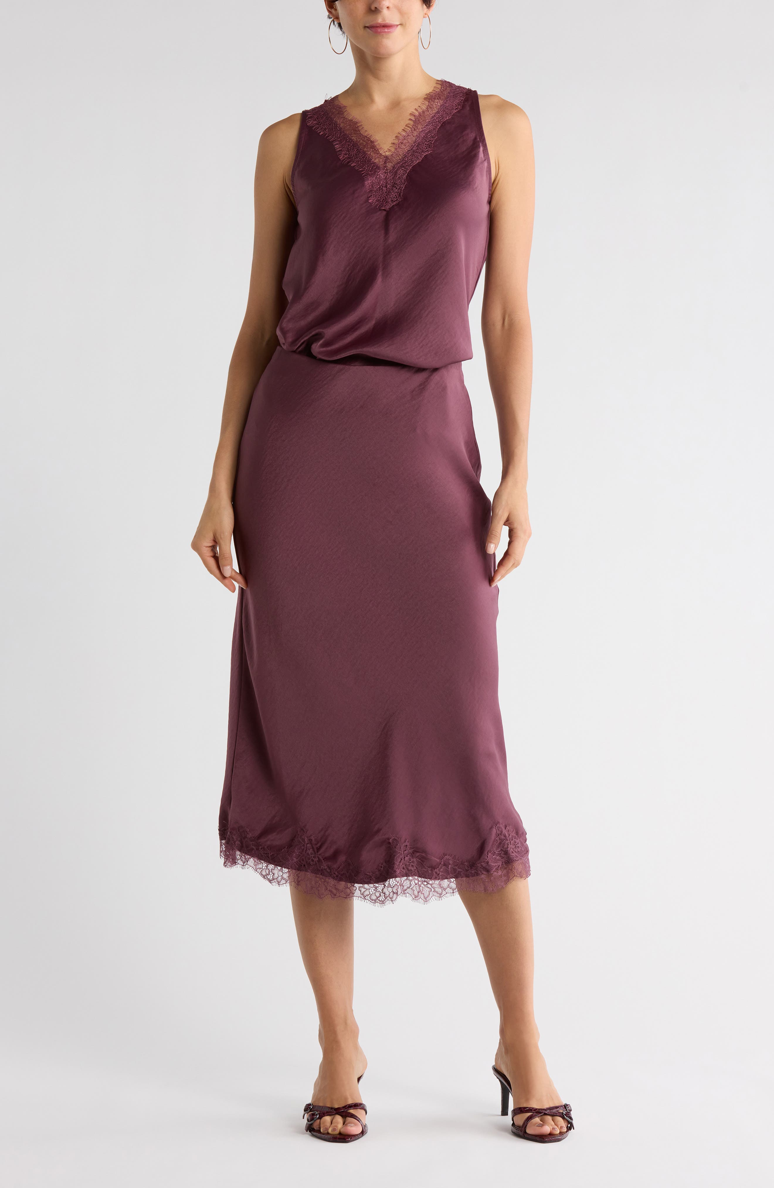NORDSTROM RACK Lace Trim Satin Midi Skirt