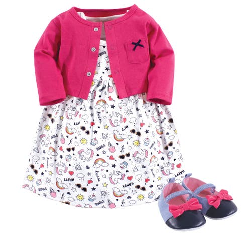 Cotton Dress, Cardigan & Shoe Set (Baby)