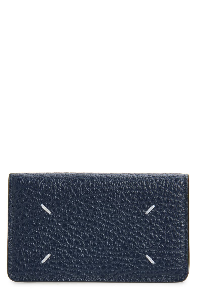 Four Stitches Leather Card Holder, Main, color, NAVY/ GREY