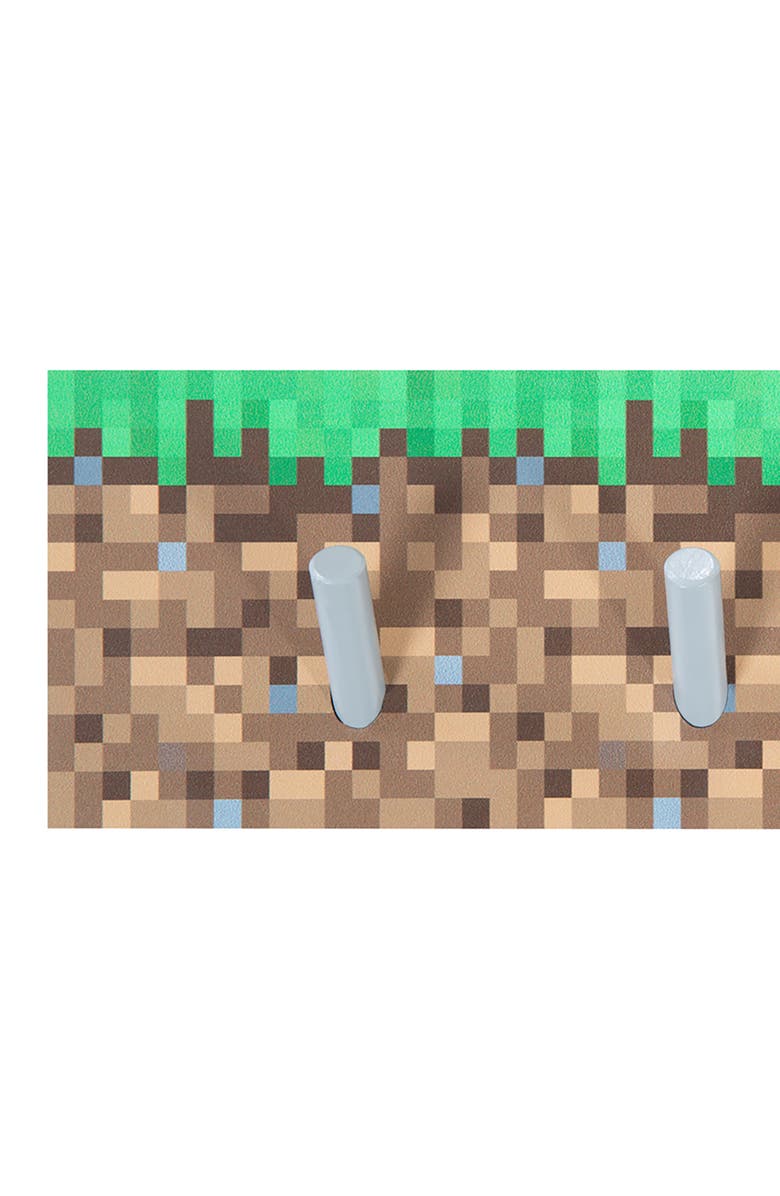 MINECRAFT Wooden Coat Rack Wallmounted With 4 Peg Hooks, Pixel Design, Alternate, color, Multicolored