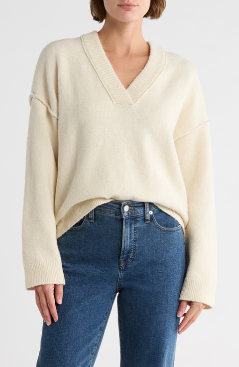 Rib Trim V-Neck Sweater