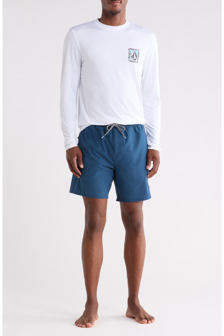 Rashguard Top & Swim Shorts Set, Main, color, WHITE