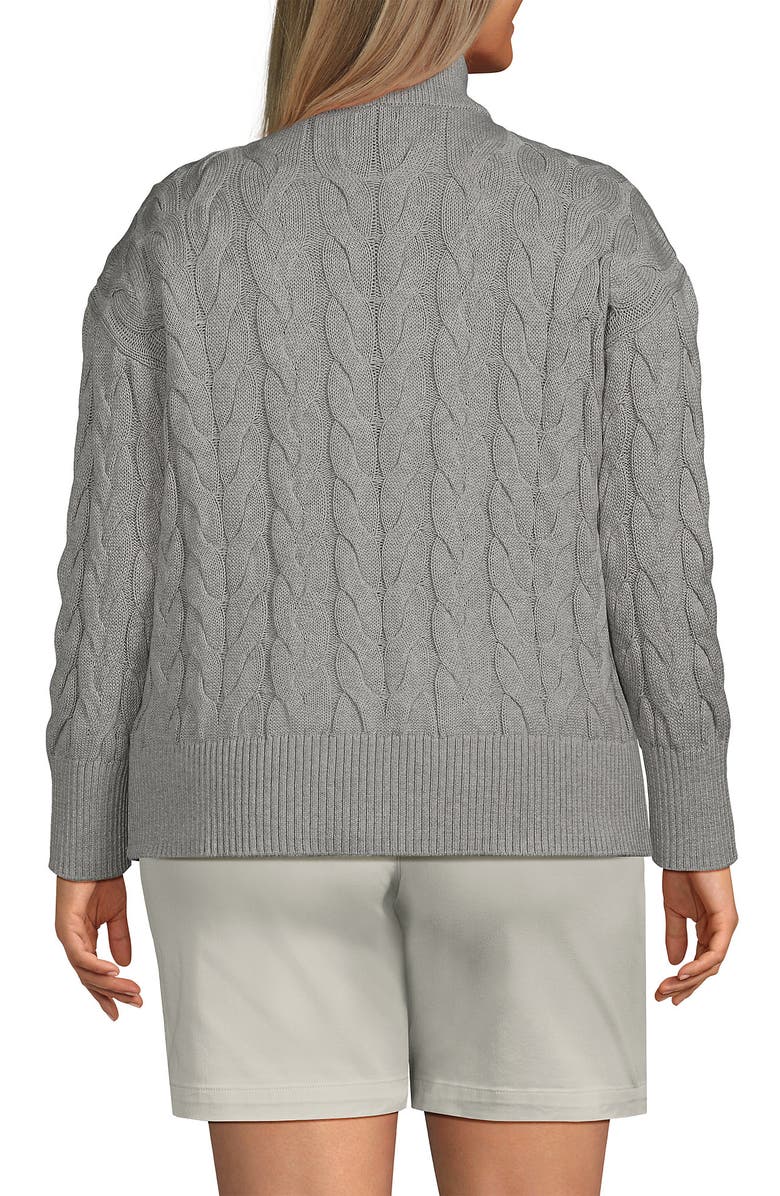 Lands' End Plus Size Drifter Cotton Quarter Zip Pullover Sweater, Alternate, color, Gray Heather
