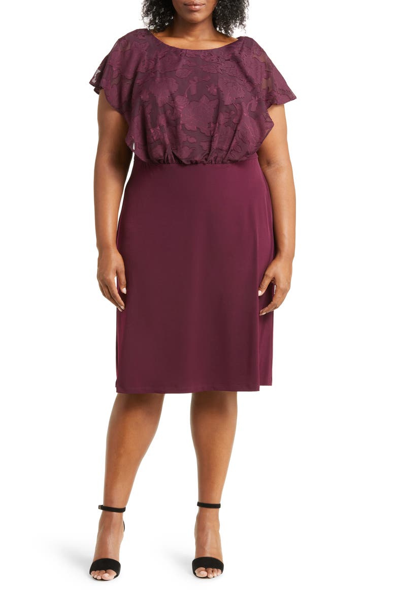 Jacquard Overlay Midi Dress, Main, color, BORDEAUX