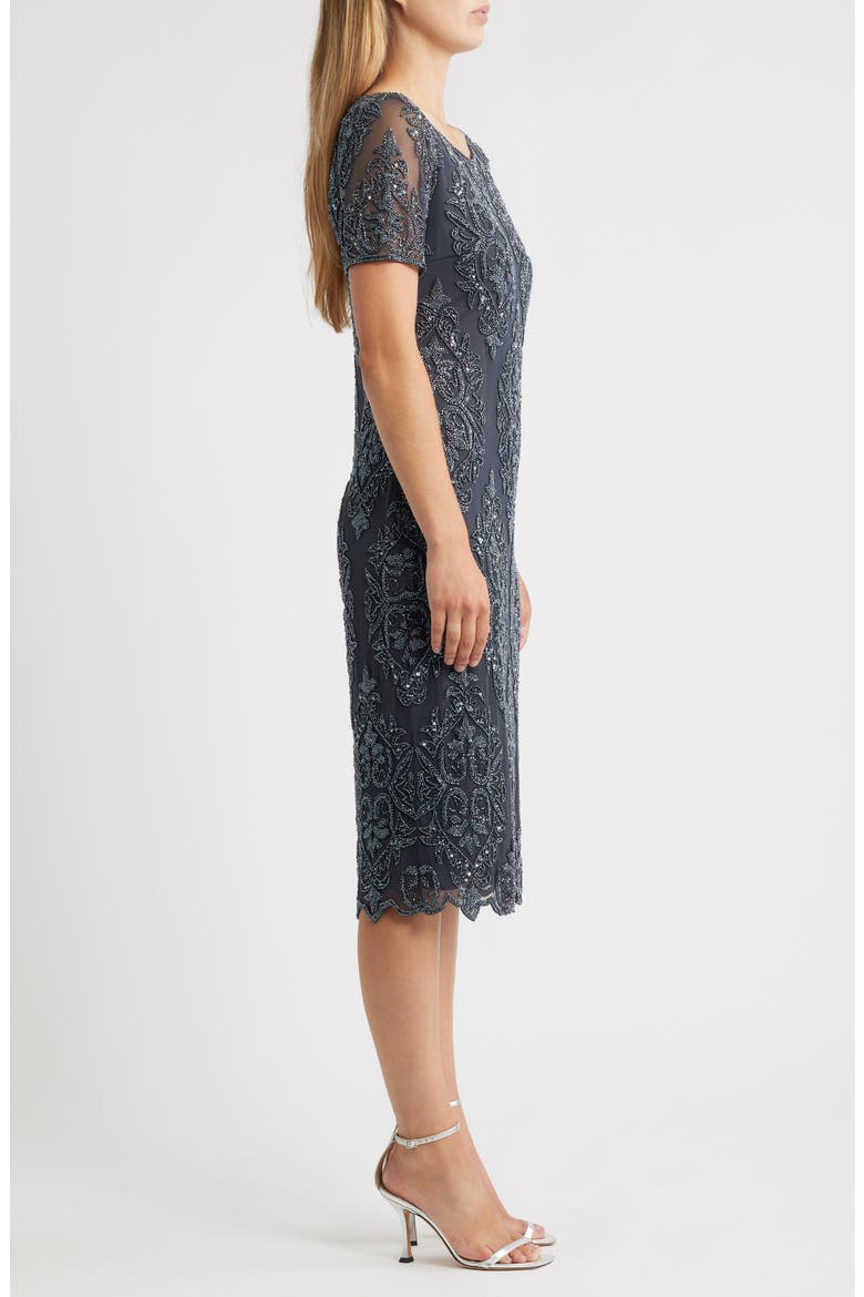 Beaded Cocktail Midi Dress, Alternate, color, SLATEDNU