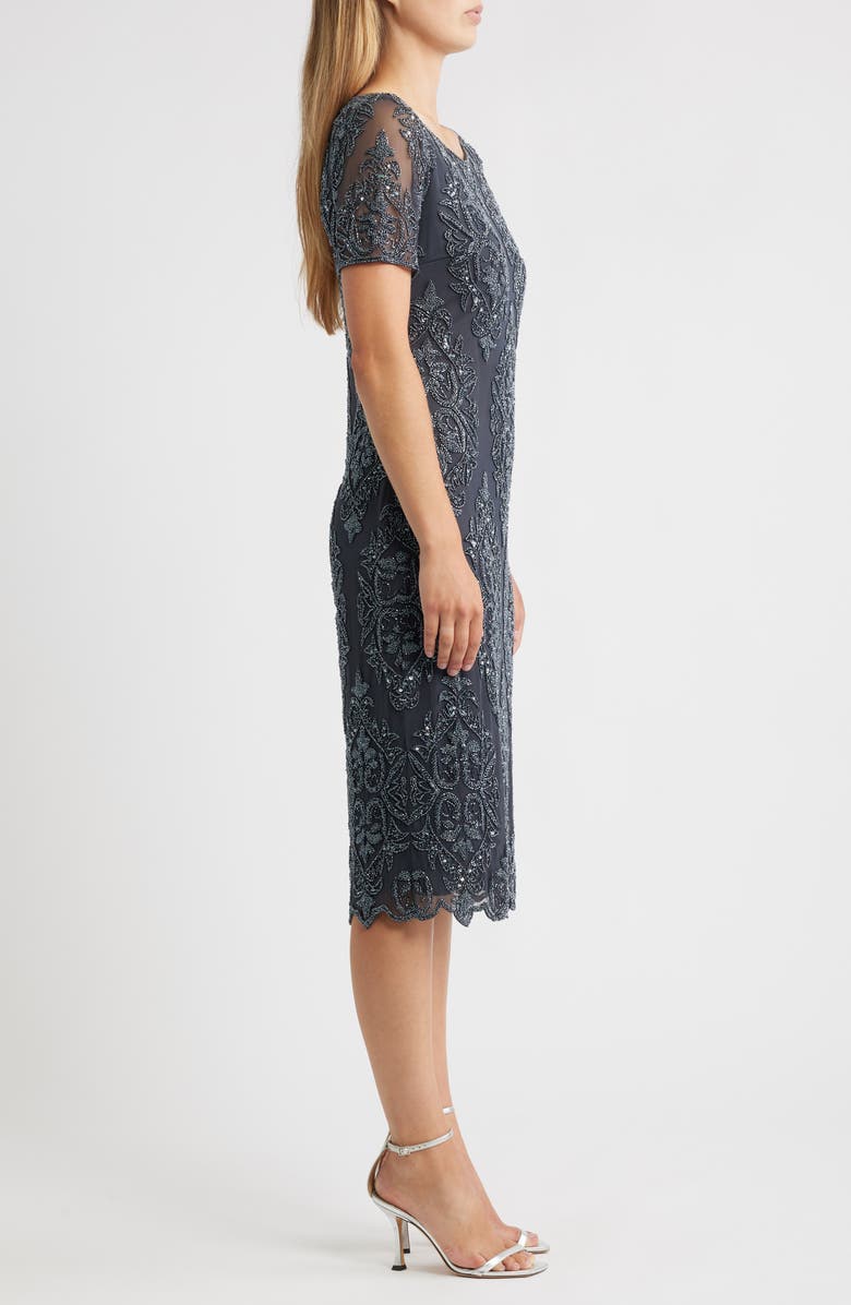 Pisarro Nights Beaded Cocktail Midi Dress, Alternate, color, Slate