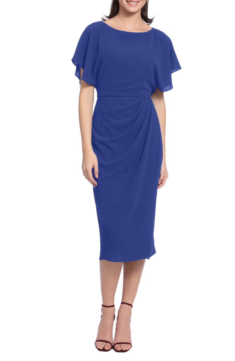 Maggy London Flutter Sleeve Midi Dress, Main, color, Sodalite Blue