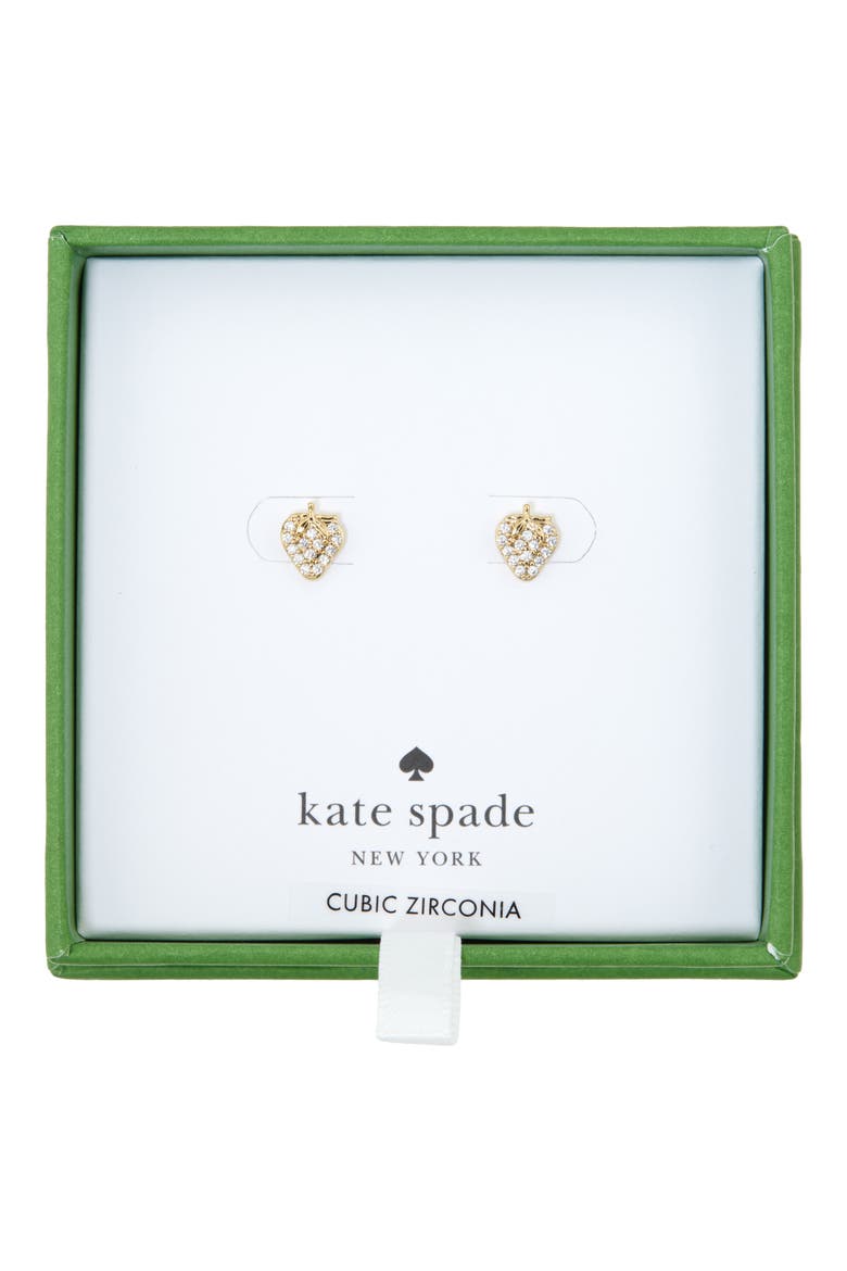 pavè strawberry stud earrings, Main, color, CLEAR/ GOLD