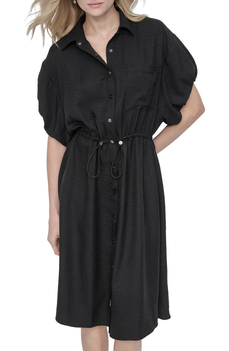 DKNY Puff Sleeve Midi Shirtdress, Alternate, color, Black