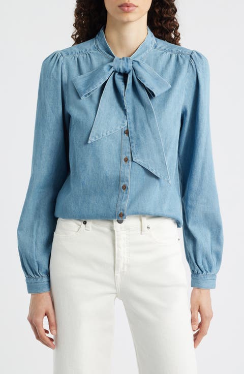 Tie Neck Denim Top