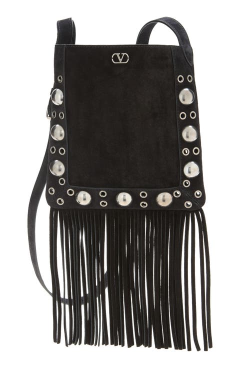 Small Nellcôte Fringe Stud Suede Crossbody Bag
