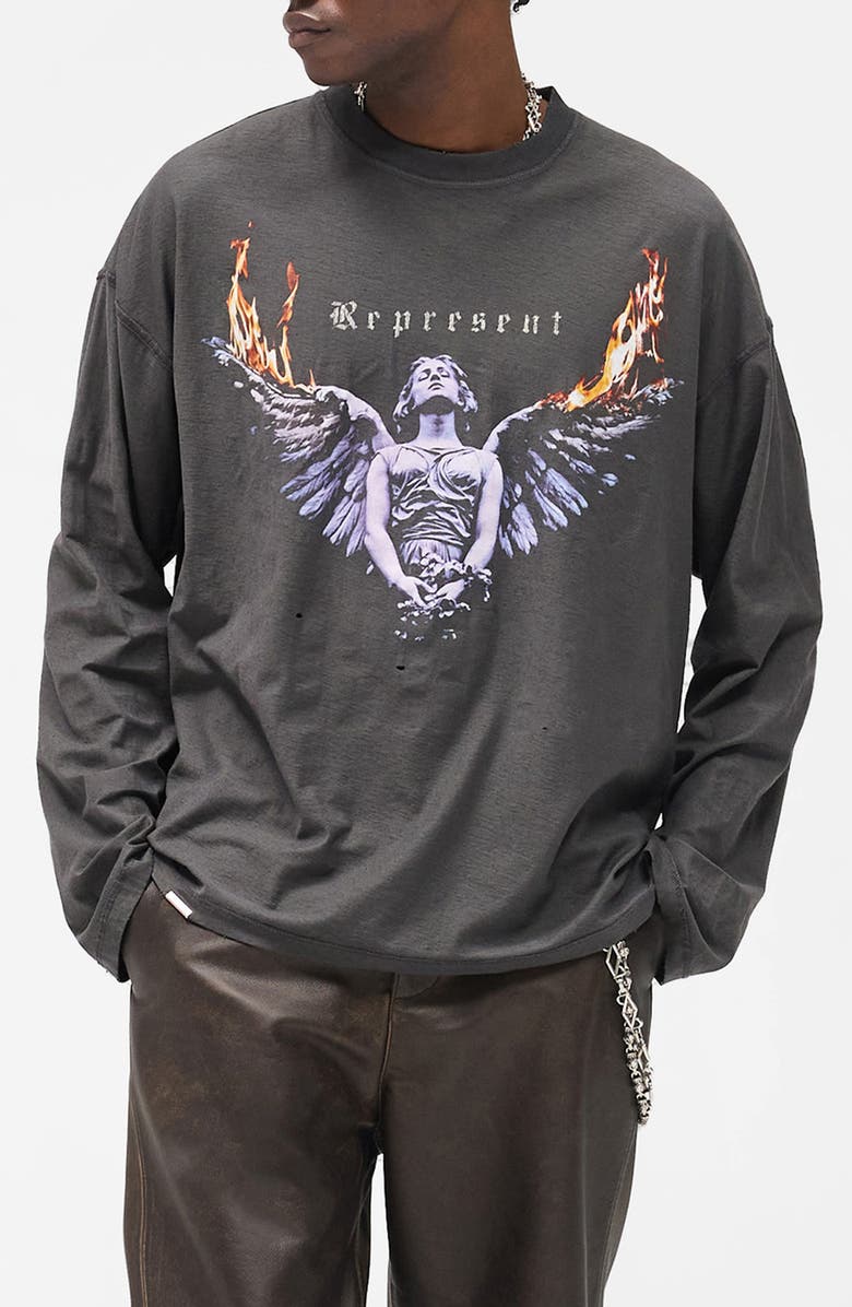 Represent Living Legacy Tour Long Sleeve Cotton & Hemp Graphic T-Shirt, Alternate, color, Sun Fade Grey