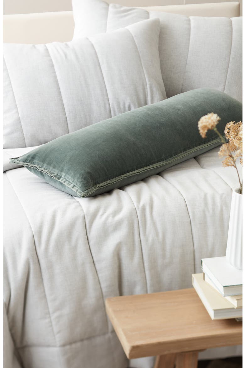 Velveteen Bolster Pillow, Alternate, color, GREEN TREE