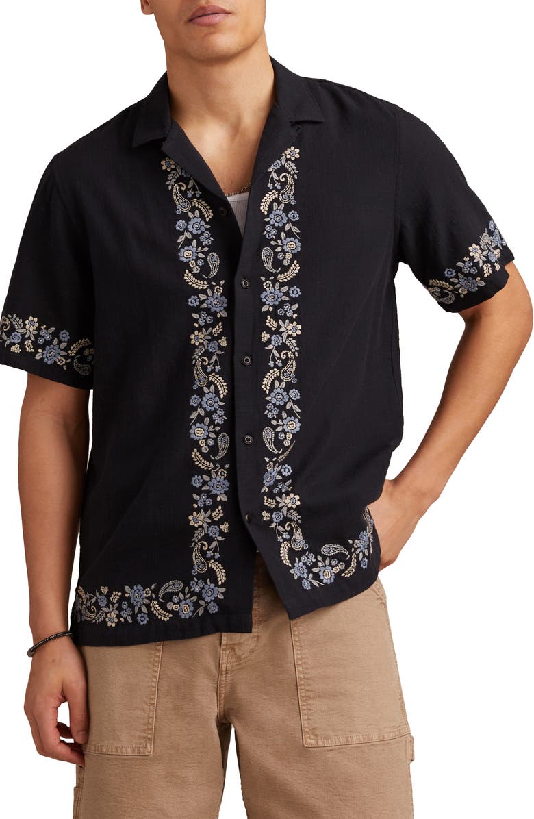 Lucky Brand Floral Embroidered Cotton Camp Shirt, Main, color, 