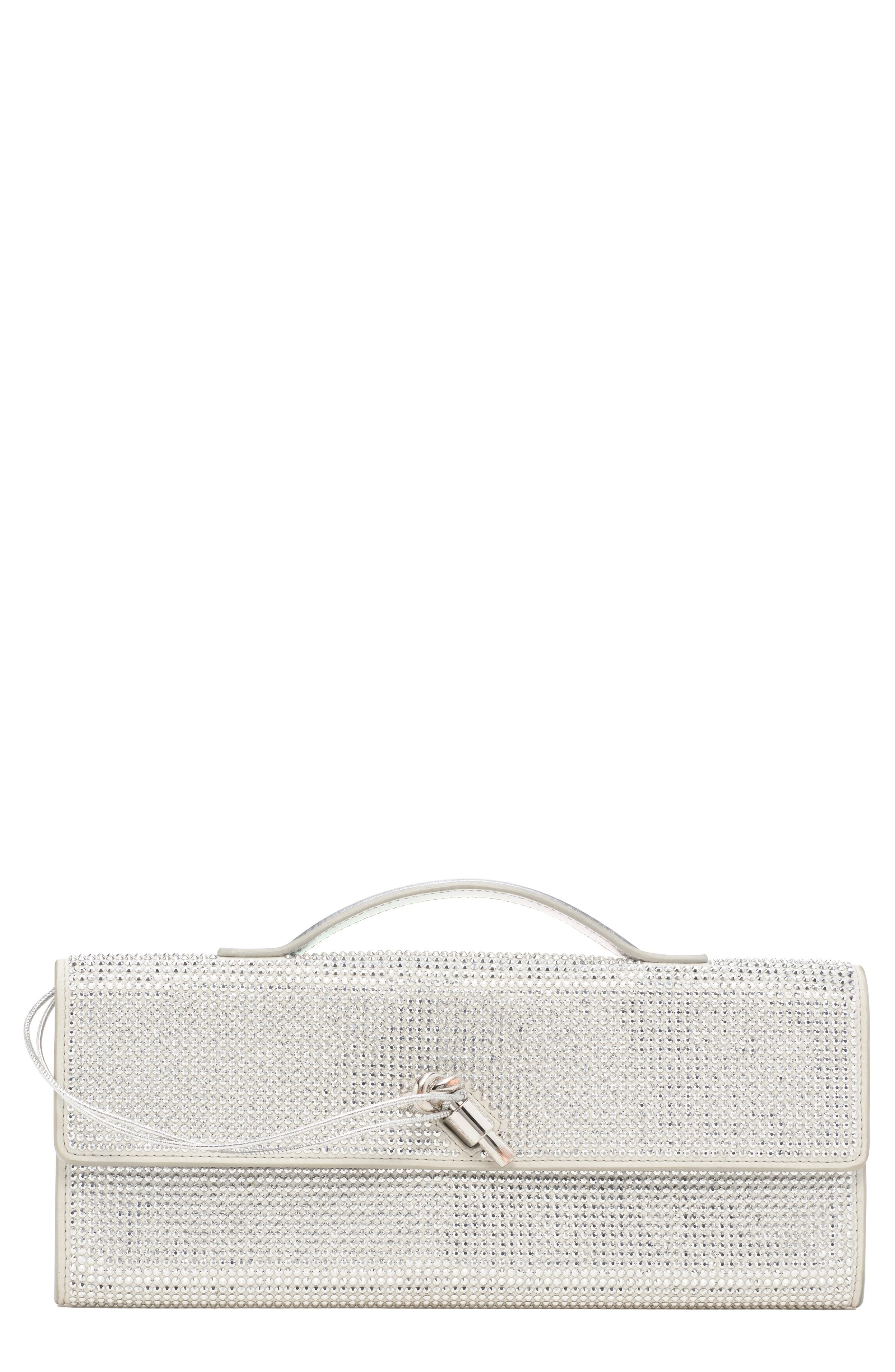 Bottega Veneta Long Andiamo Crystal Embellished Clutch, Main, color, 1905 White M/ Silver-S