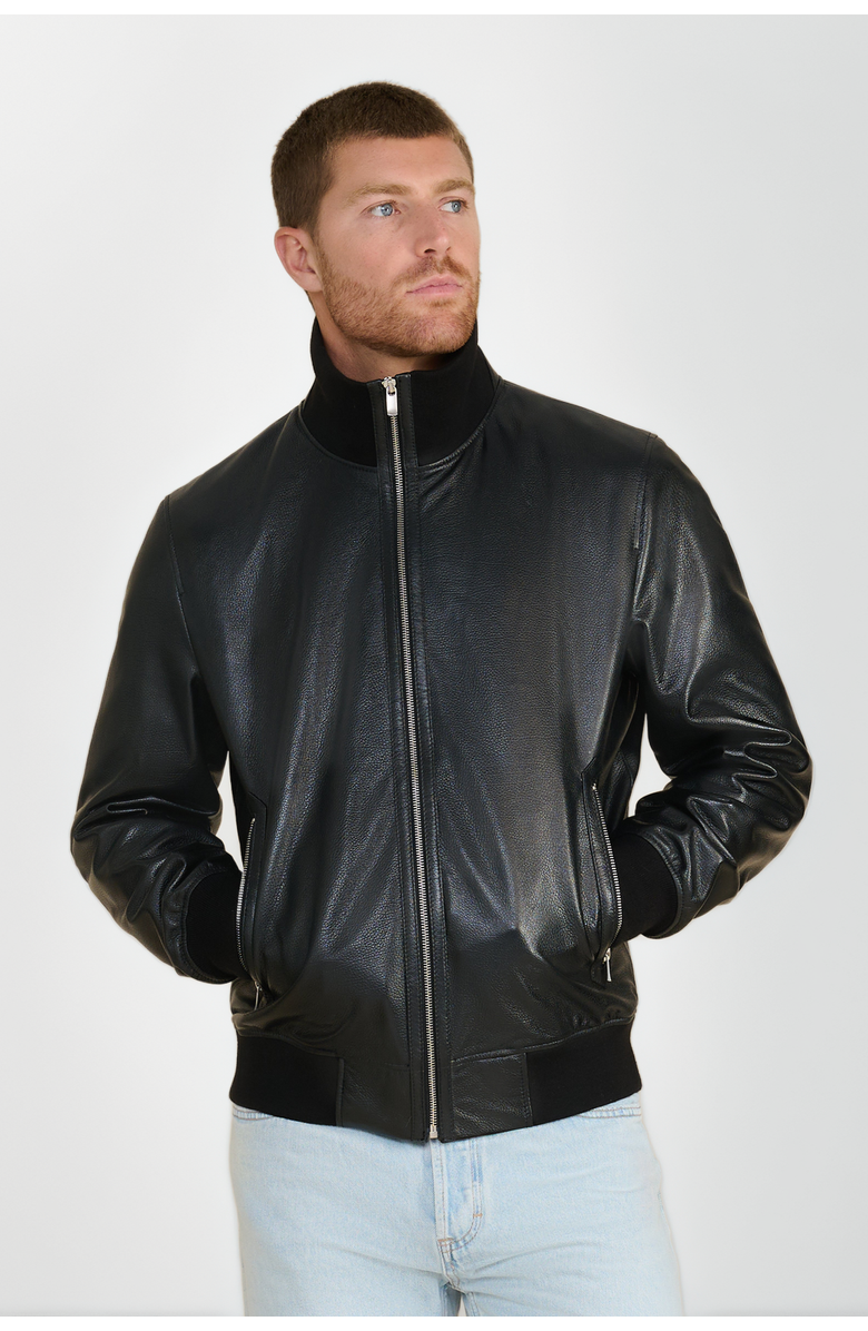 FURNIQ UK Arthur Leather Jacket, Main, color, Black