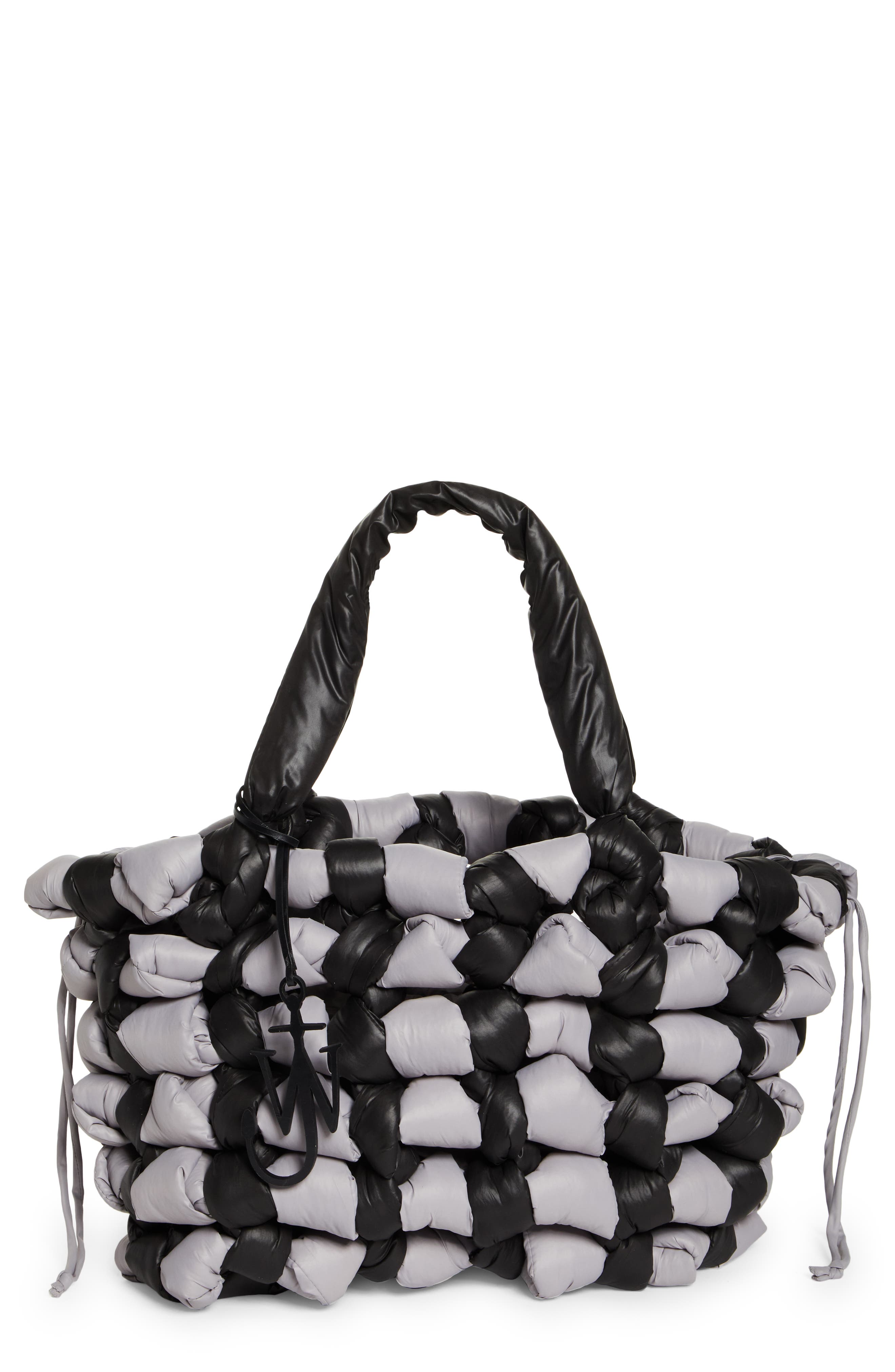 Knotted Leather Tote, Main, color, BLACK/ GREY