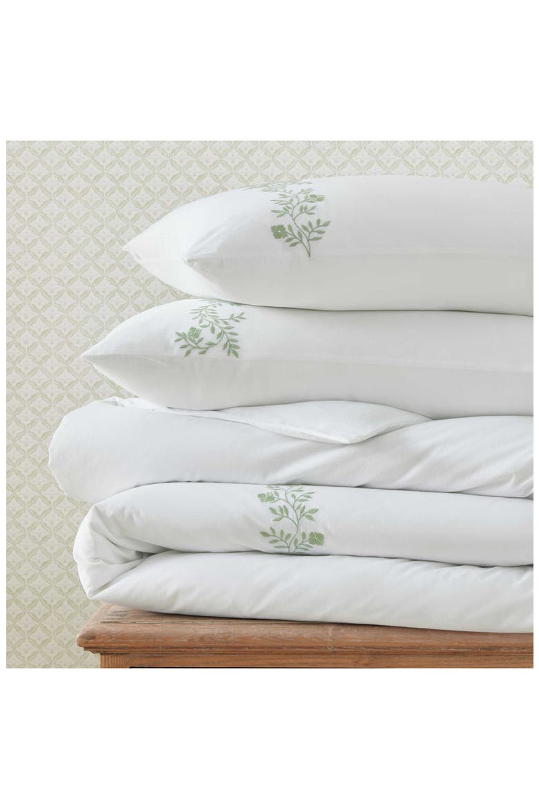 Garden Path Embroidery Cotton Duvet Set, Alternate, color, WHITE/ VINE GREEN