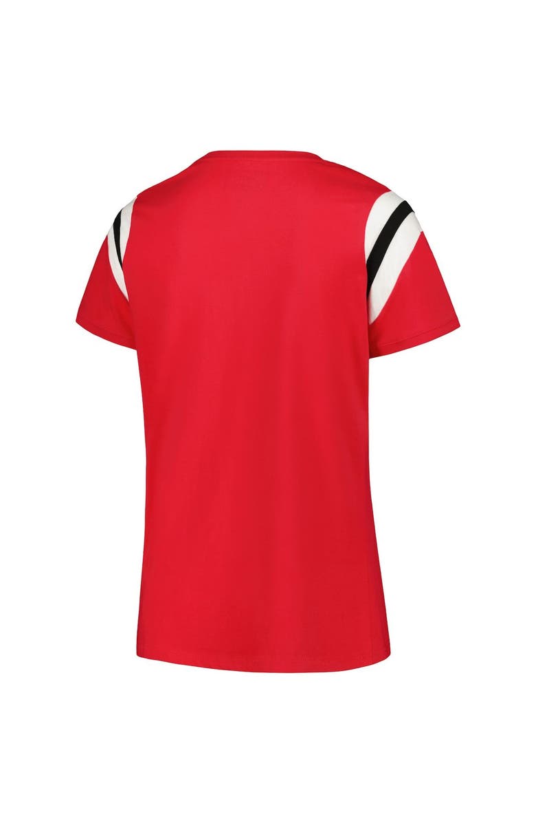 PROFILE Women's Profile Scarlet Ohio State Buckeyes Plus Size Striped Tailgate Scoop Neck T-Shirt, Alternate, color, Scarlet