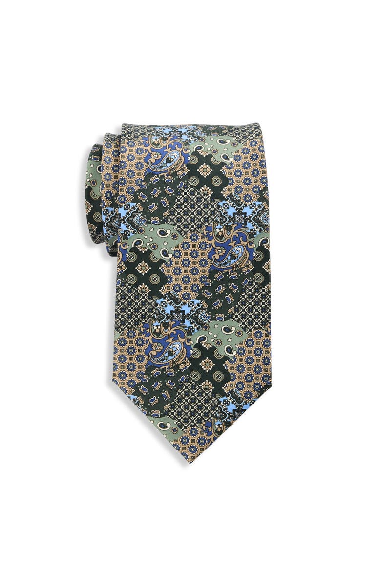 Synrgy by DXL Big & Tall Patchwork Paisley Tie, Main, color, Green