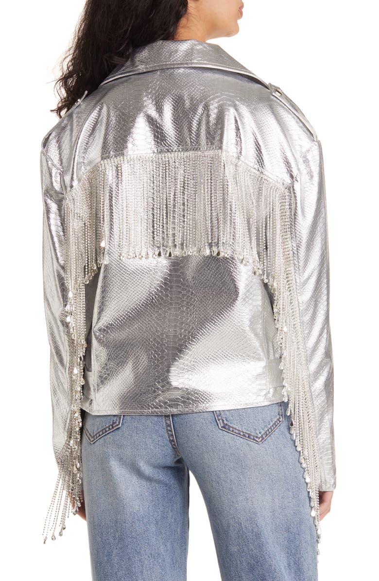 AZALEA WANG Metallic Faux Leather Moto Jacket, Alternate, color, 